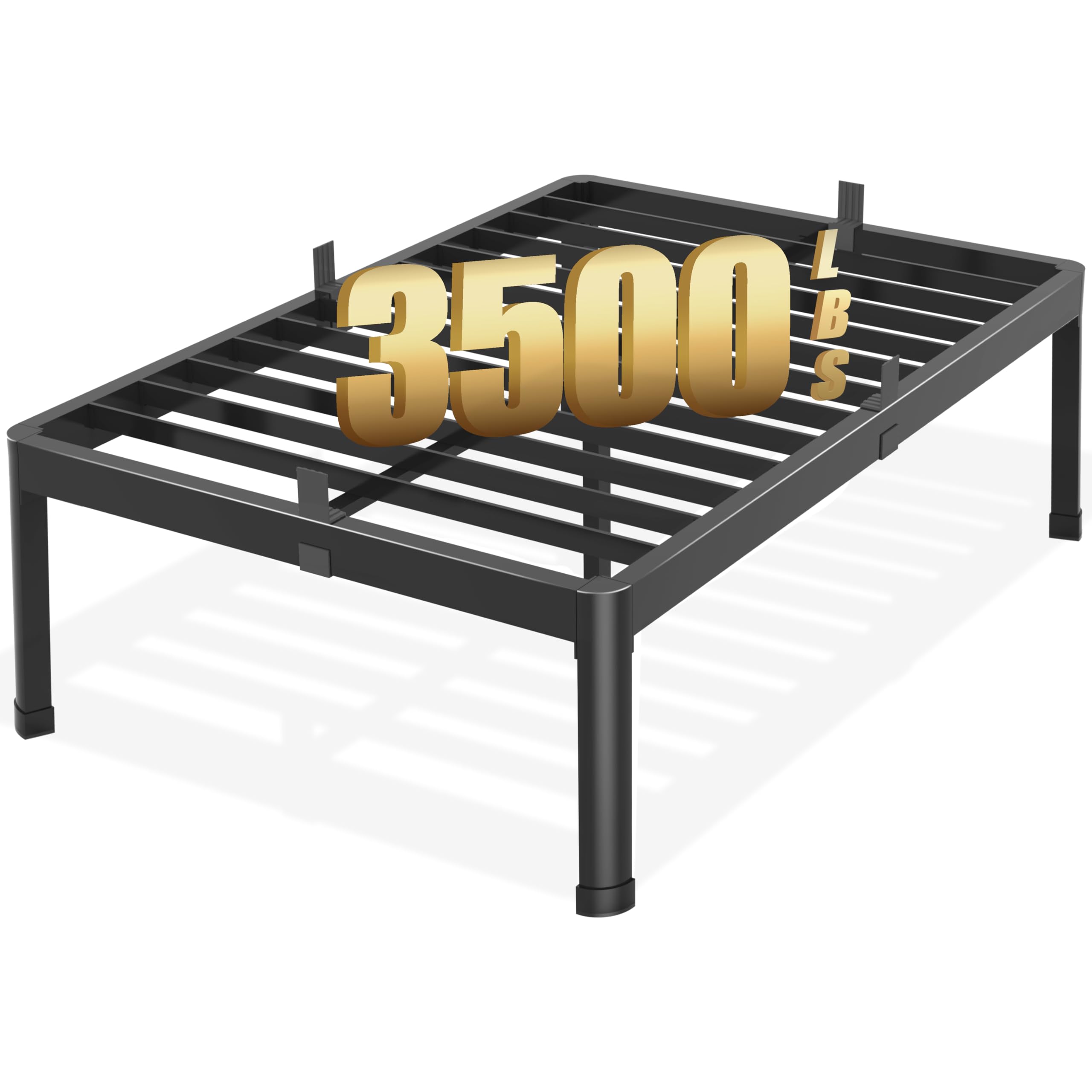 18 inch Metal Full Bed Frame with Rounded Corners and Mattress Retainers 3500LBS Heavy Duty Steel Slats No Box Spring Needed Platform Noise-Free Easy Assembly