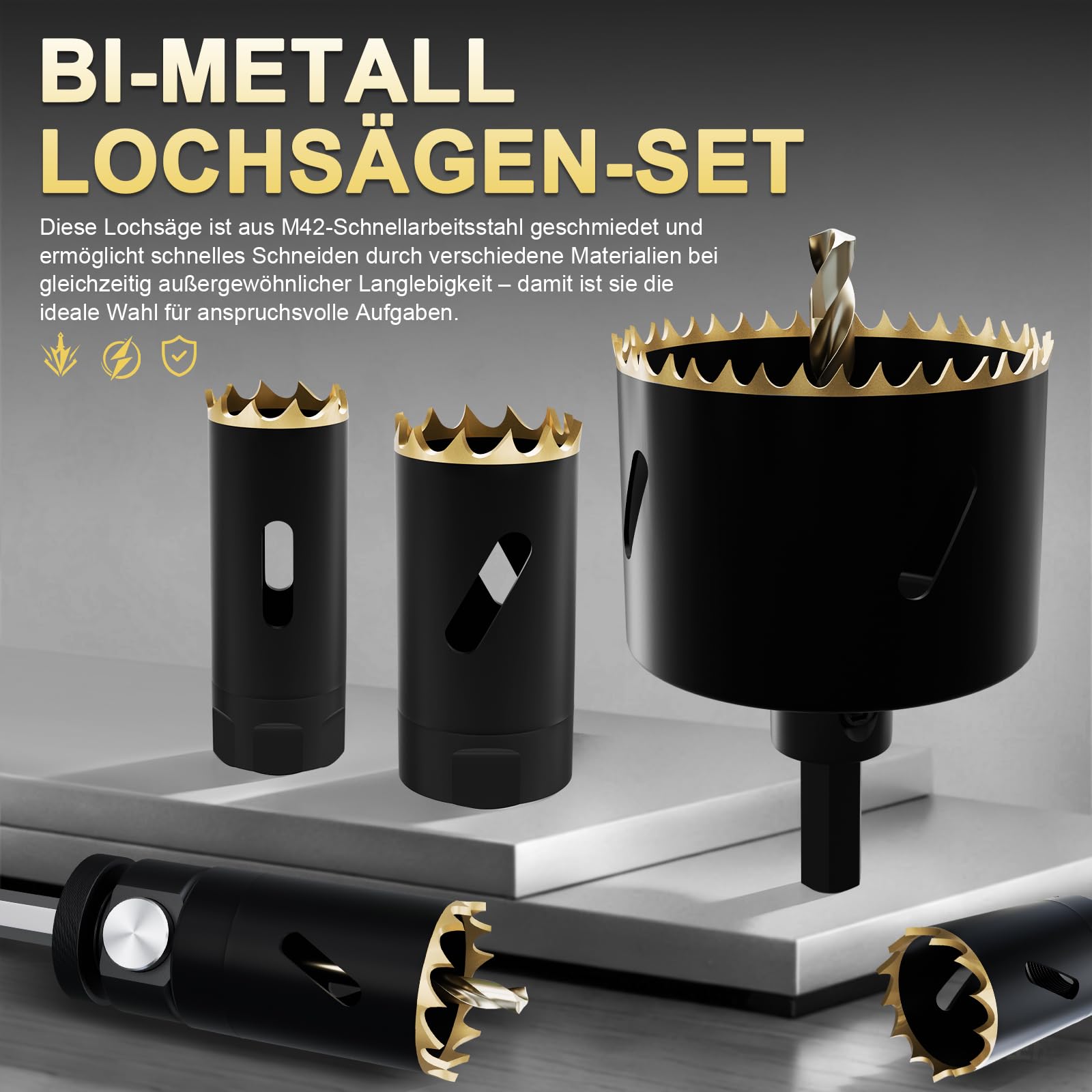 16 piezas (19 a 83 mm) Bi-Metal Sierra de corona Kit, con arbors de cambio rápido, para madera, metal, plástico y PVC, juego completo profesional con carcasa
