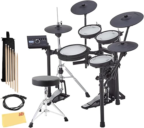 Roland V-Drums TD-07KV - Juego de batería electrónica con bolsa para baqueta, cable de audio de 0.138 in, 3 pares de baquetas y paño de pulido de