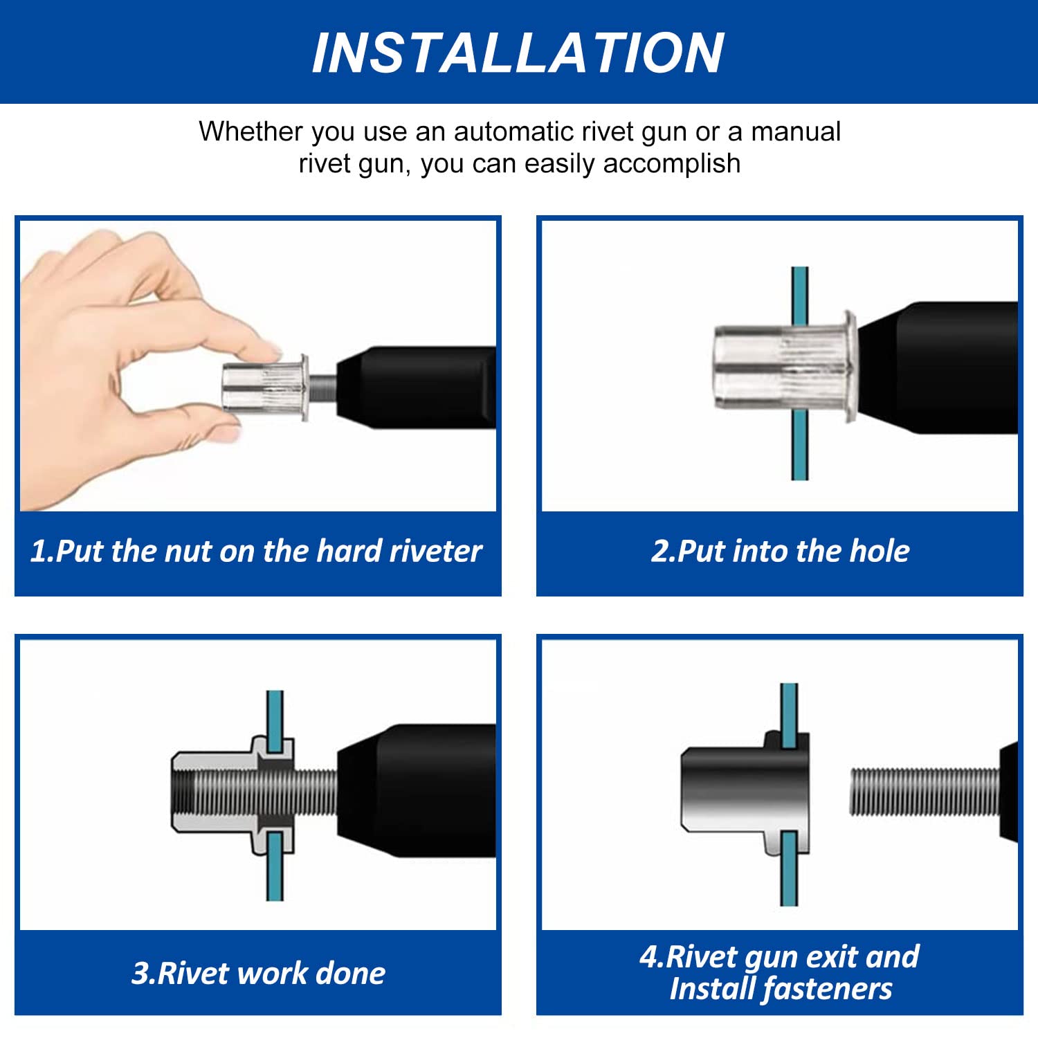 1/4"-20 Rivet Nuts - 40 Pcs Stainless Steel Rivnuts, Flat Head Insert Nut with Knurled Body (SAE UNC 1/4"-20)