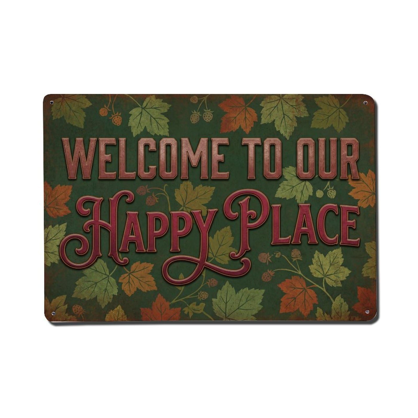 Fqnyr Style Welcome To Our Happy Place Thimbleberry Grove Metal Tin Sign Plaque Wall Decor For Cafe, Club Bar, Office, Home Garden Metal Poster 8X12inch