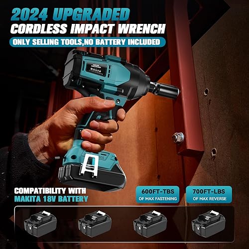 Miniatura 2 de Llave de impacto inalámbrica de 12 pulgada para batería Makita, pistola de impacto eléctrica sin escobillas de 600 pies (810 N.m), incluye luz de