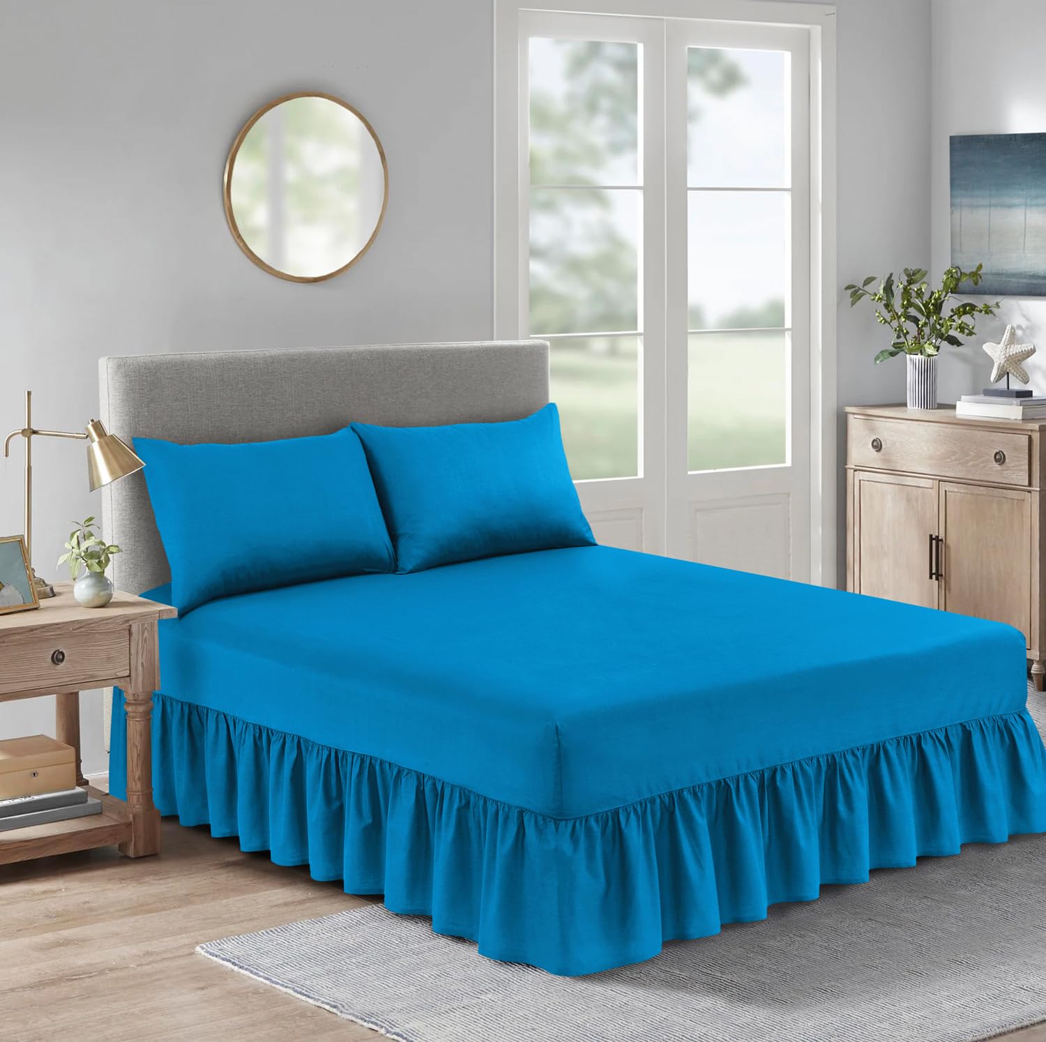 HADI LONDON Valance Fitted Sheet –Deep Pocket, Breathable Soft & Wrinkle-Free Fitted Bed Skirt with Pleated Design – Polycotton, Easy Fit valance sheet for Single Double King Beds (TEAL, Double)