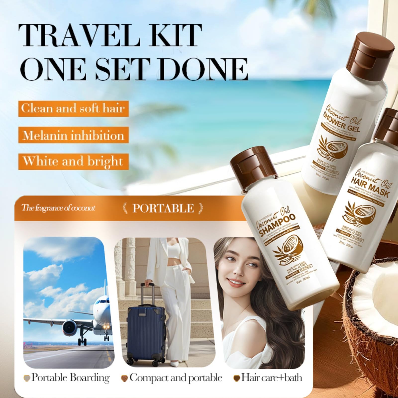 Coconut Oil Travel Size Shampoo and Conditioner, Mini Shampoo And Conditioner Sets - Image 3