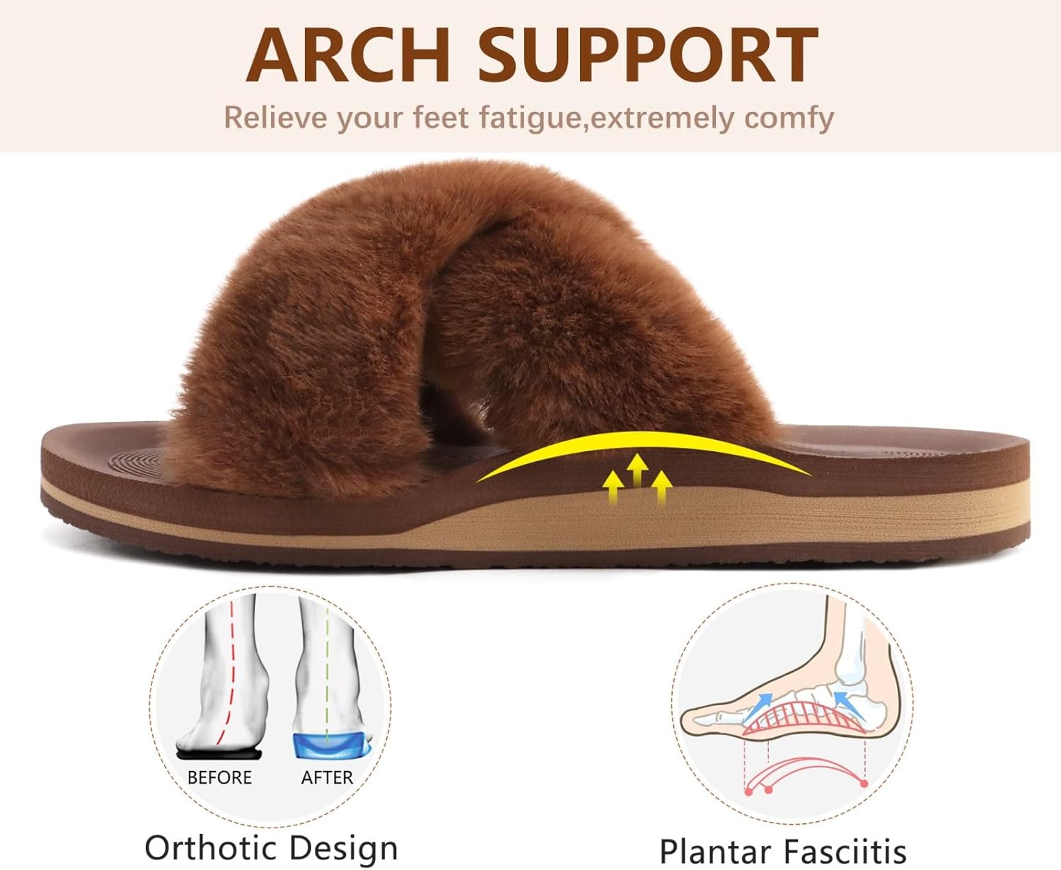 COFACE Womens Fuzzy Slides Fluff Faux Fur Cross Slippers Open Toe Yoga Mat House Slipper Sandals With Arch Support For Indoor/Outdoor - Image 6