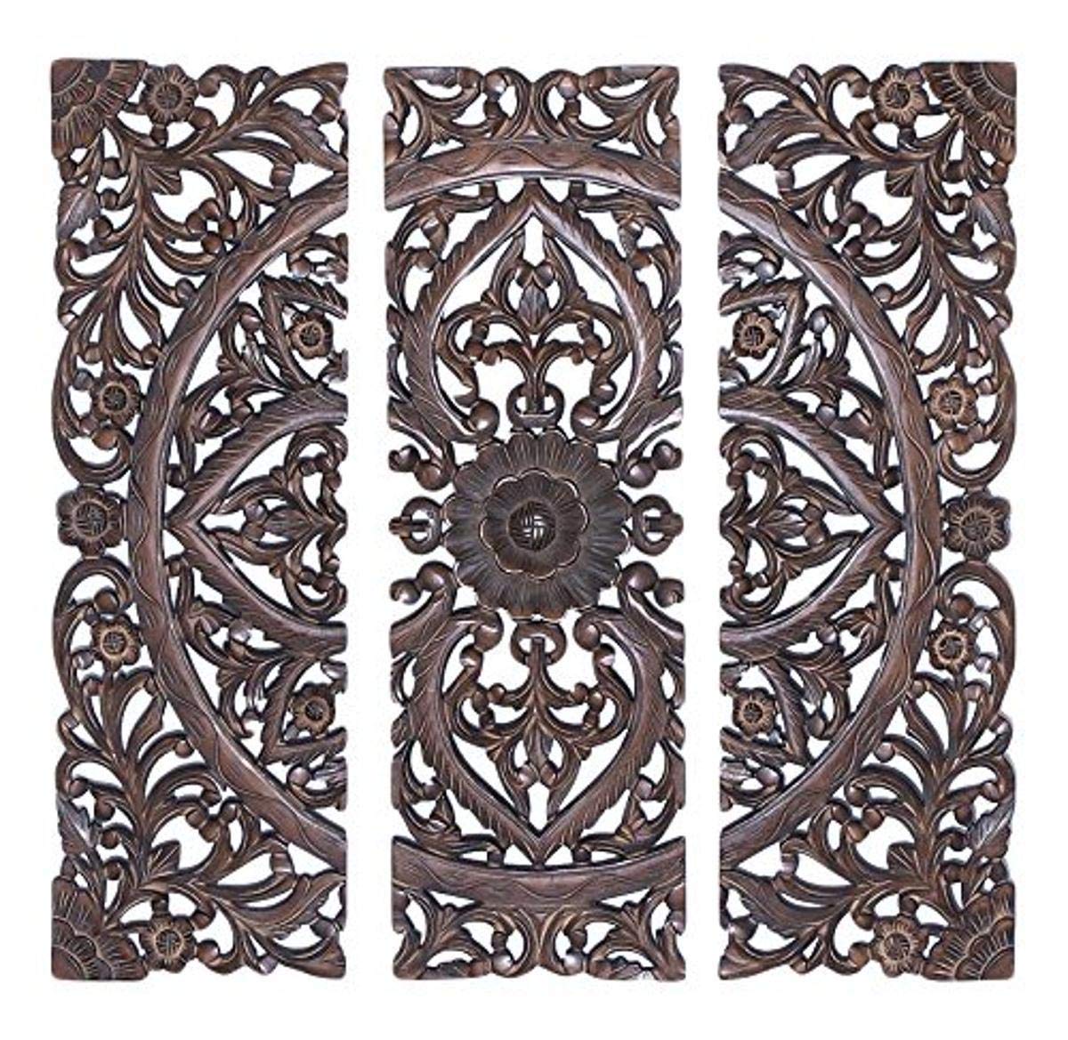 Deco 79 Wood Floral Handmade Intricately Carved Wall Decor with Mandala ...
