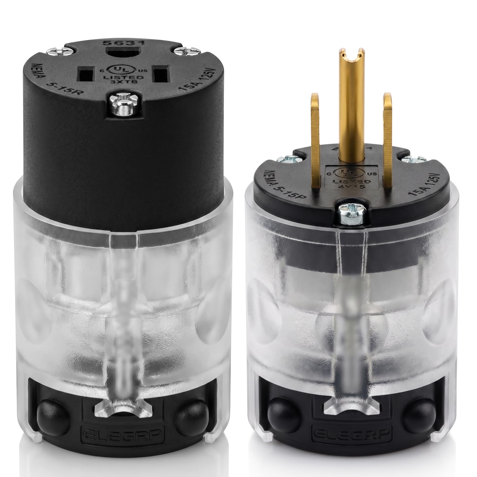 aida illuminated plug and plug kit straight blade cable end 15a 125v nema 5-15p & nema 5-15r 2 pin 3 wire earth black 1 set