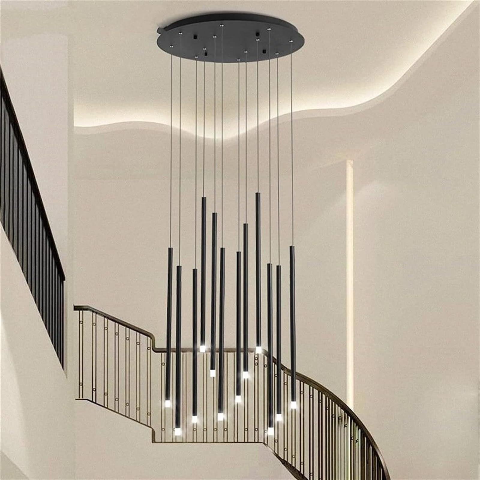 Lámpara Colgante Led Moderna de Tubo Largo para Escaleras, Araña en Espiral, Luz Suspendida de Altura Ajustable para Isla de Cocina, Sala de Estar, Vestíbulo (Luz Blanca Dorada, 8 Luces, 50 Cm)./Luz B