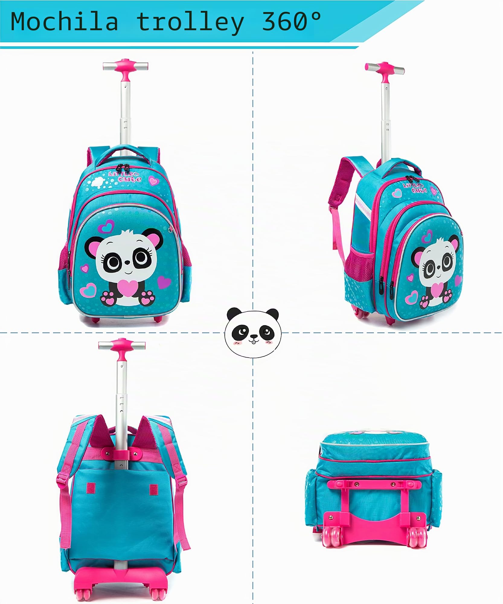 HTgroce Mochila Escolar Niña con Ruedas Escolar con Ruedas,Estudiantes de Primaria Carros para Mochilas Bolsa de Almuerzo Estuche Escolares Equipaje de Viaje Multifuncional.