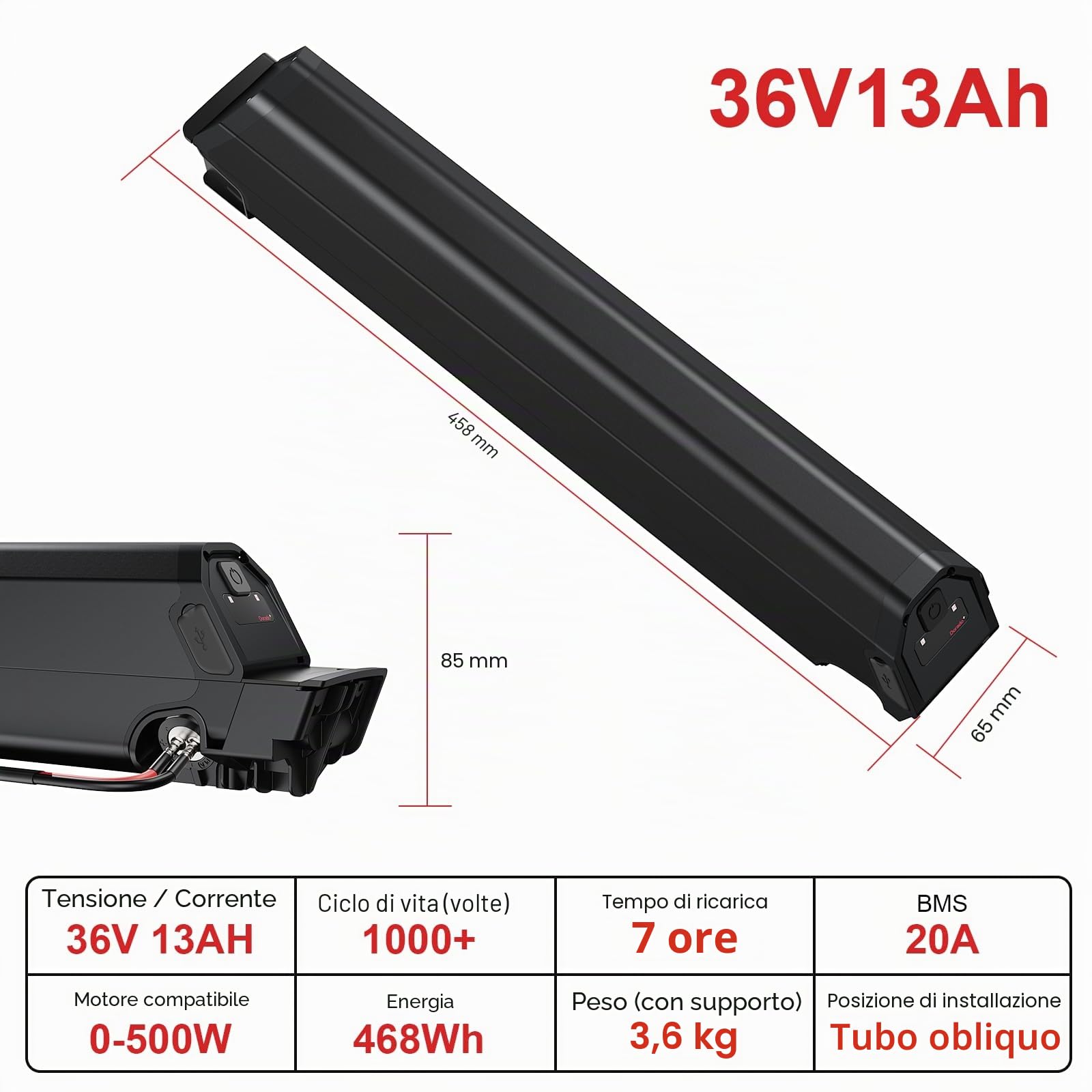 sostituzione Batteria Dorado Ebike 36V 13Ah Batteria per sYukon750/Reention/DLG/NCM/Moscow/Dorado INR