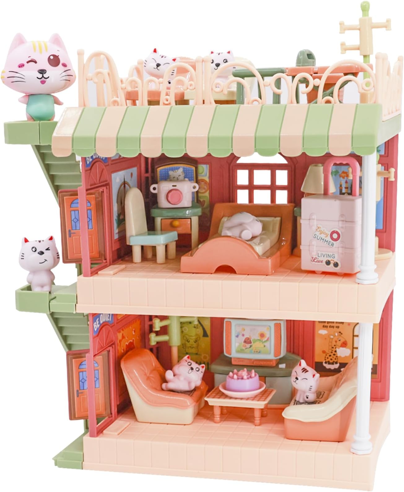 Doll House for 3Y+ Accessories and Furniture Vibrant Playhouse for Kids 4-8 Dollhouse Furniture Set 29pcs Pretend Play Furniture Toys for Boys Girls Toddlers