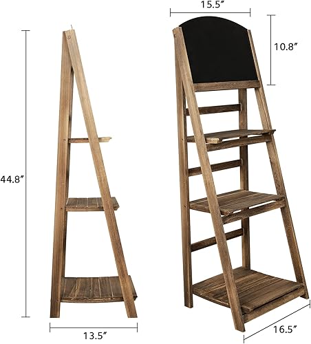 Miniatura 3 de Babion Estante de escalera, estantería de escalera de 3 niveles con pizarra, estantería de escalera rústica de madera, estante organizador de