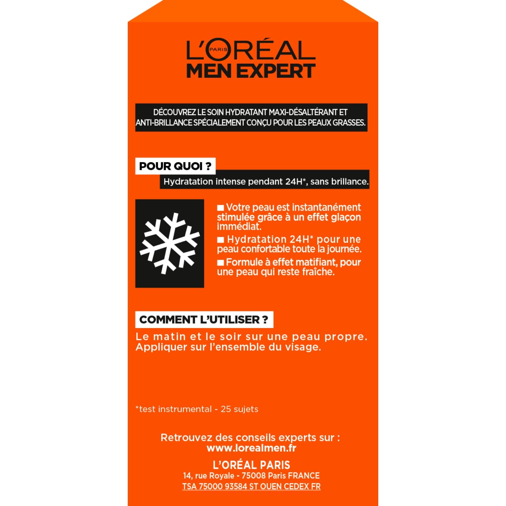 L'Oréal Men Expert - Nawilżający żel do twarzy dla mężczyzn - Maxi Giszący pragnienie - Odświeżający efekt kostek lodu - Technologia Air-Gel - Wszystkie rodzaje skóry - Hydra Energetic - 50 ml | Technologia Air-Gel, efekt chłodzenia, ultra świeża konsyste