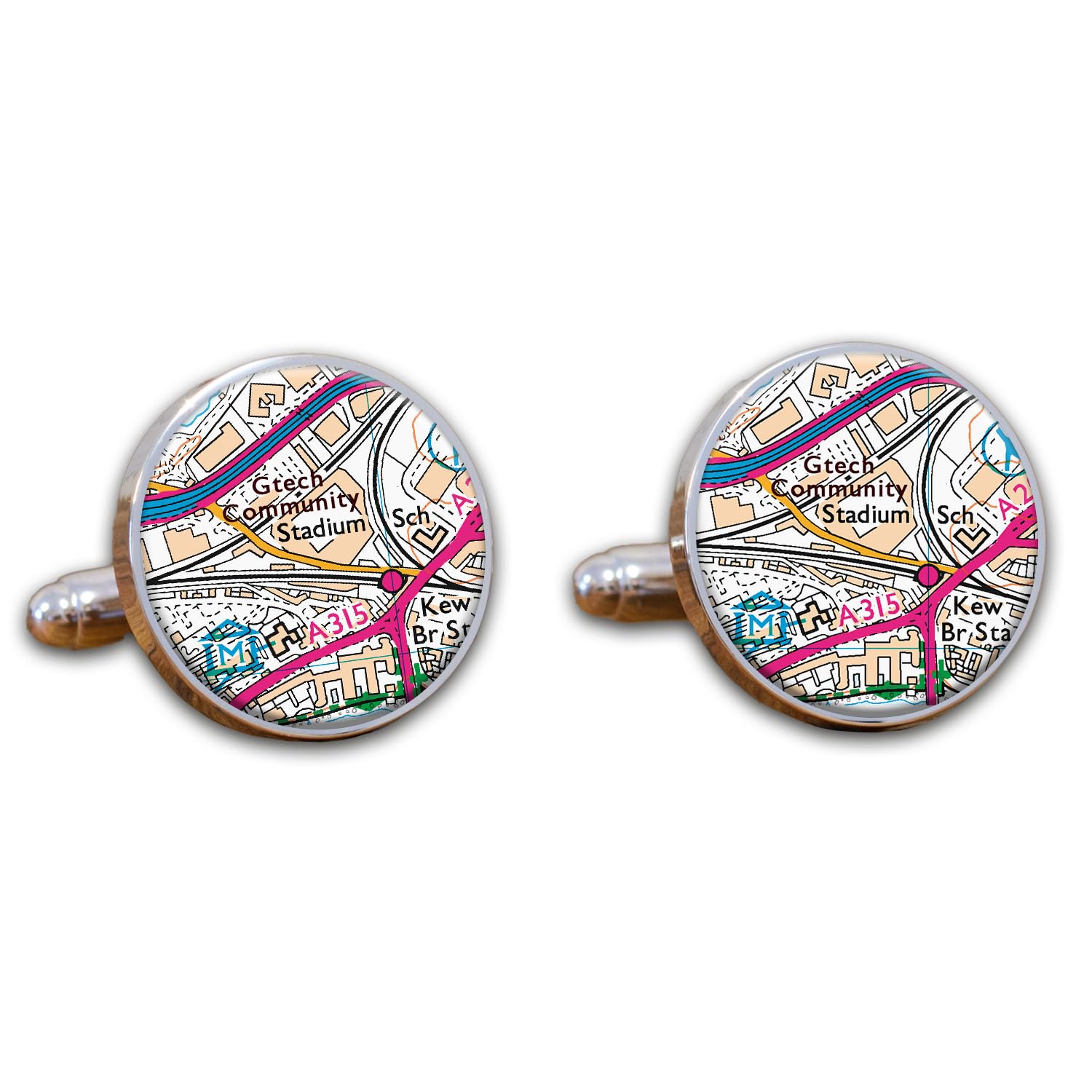 Football Stadium Map Cufflinks, Brentford Ground Map Cuff links, Brentford Stadium Map Cufflinks, Round Football Cuff Links