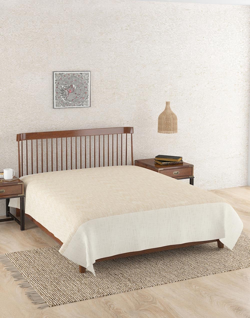 Fabindia Beige Marzia Cotton Double Bed Cover