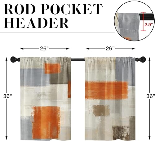 Vista 170 de Cortinas geométricas de cocina negras y grises de 63 pulgadas de largo, juego de 2, cortinas grises y blancas para dormitorio, sala de estar, Gris