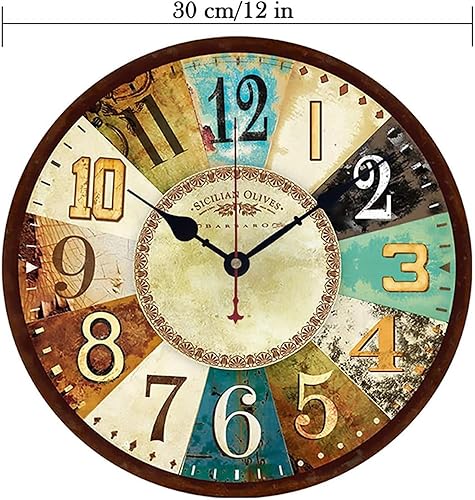 Miniatura 2 de Reloj de pared, relojes de pared, reloj de pared retro de madera, estilo vintage, rústico, sin tictac, silencioso, silencioso, para granjas,