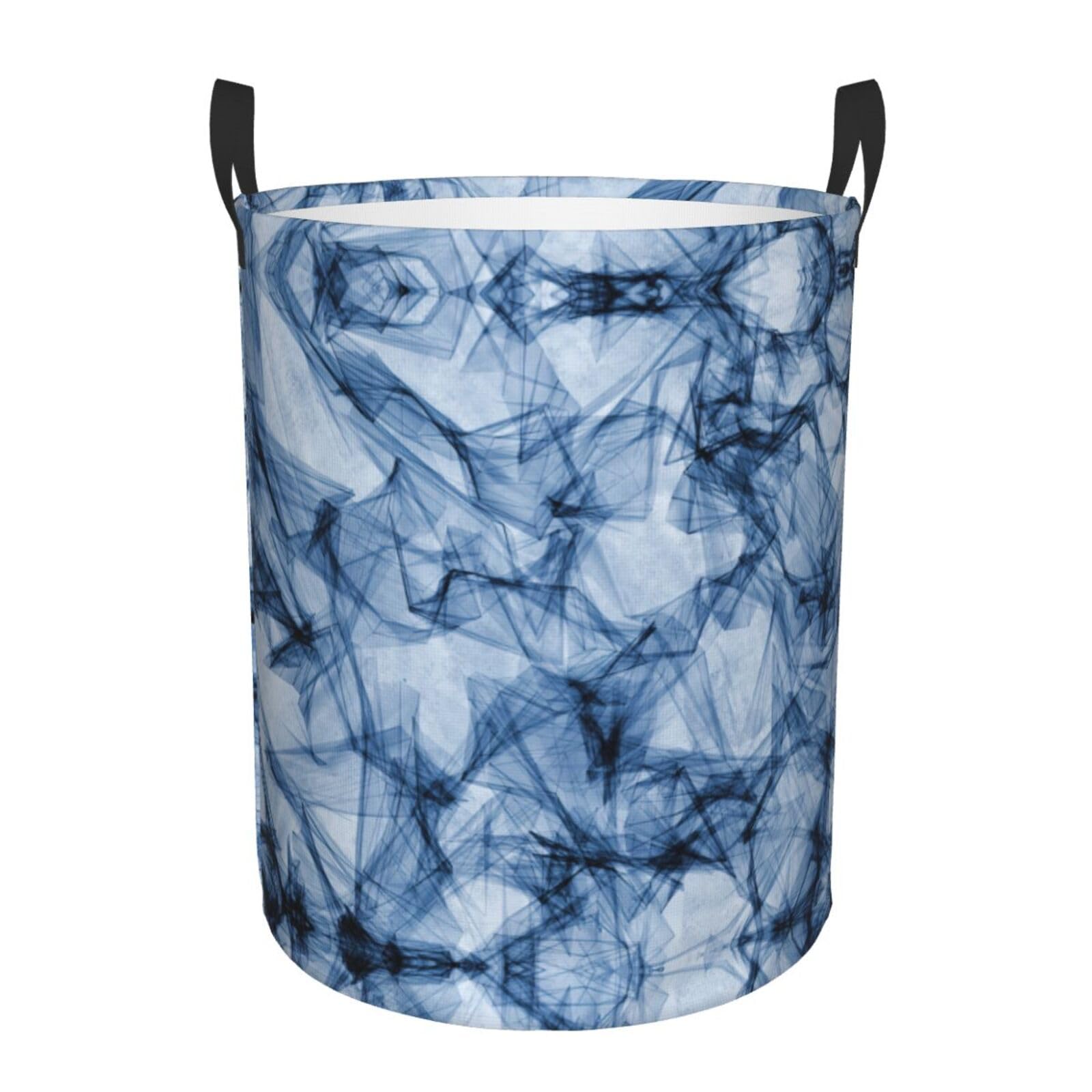 S Collapsible Round dark blue marble Print Laundry Hamper
