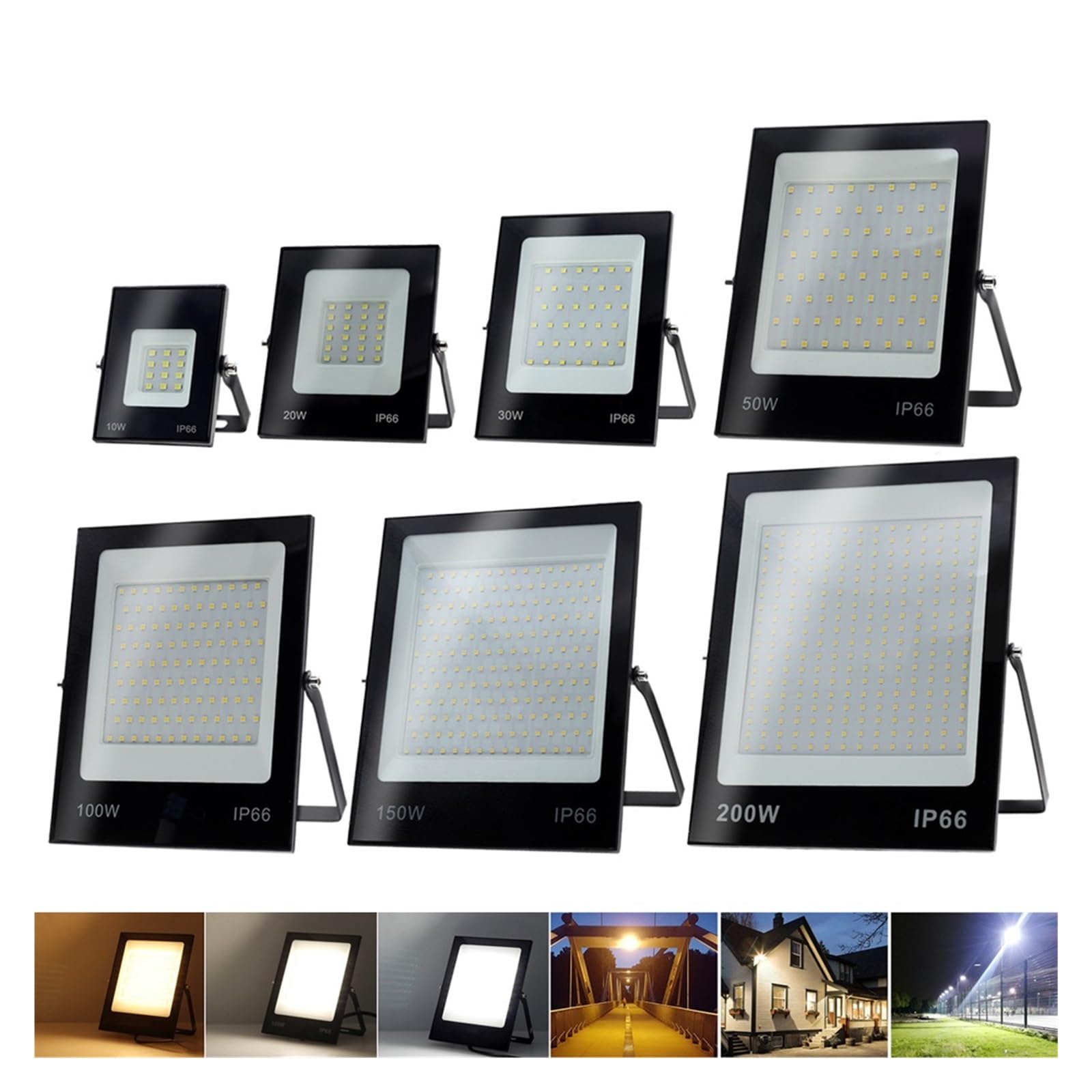 Naświetlacz LED, Światło Halogenowe LED 50W 100W 150W 200W Czarna Powłoka IP66 Wodoodporny Reflektor LED Garden Street Gate Reflektory Ścienne(Warm light,200W)
