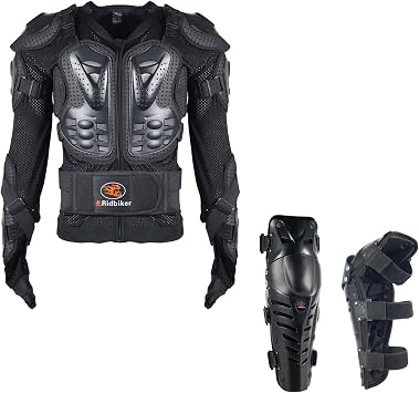 RIDBIKER Motorcycle Protective Jacket and Knee Guard 1 Pair, Spine Chest Protector with Back Protection, Dirt Bike Body Armor for Men Black Jacket L+Knee Pad