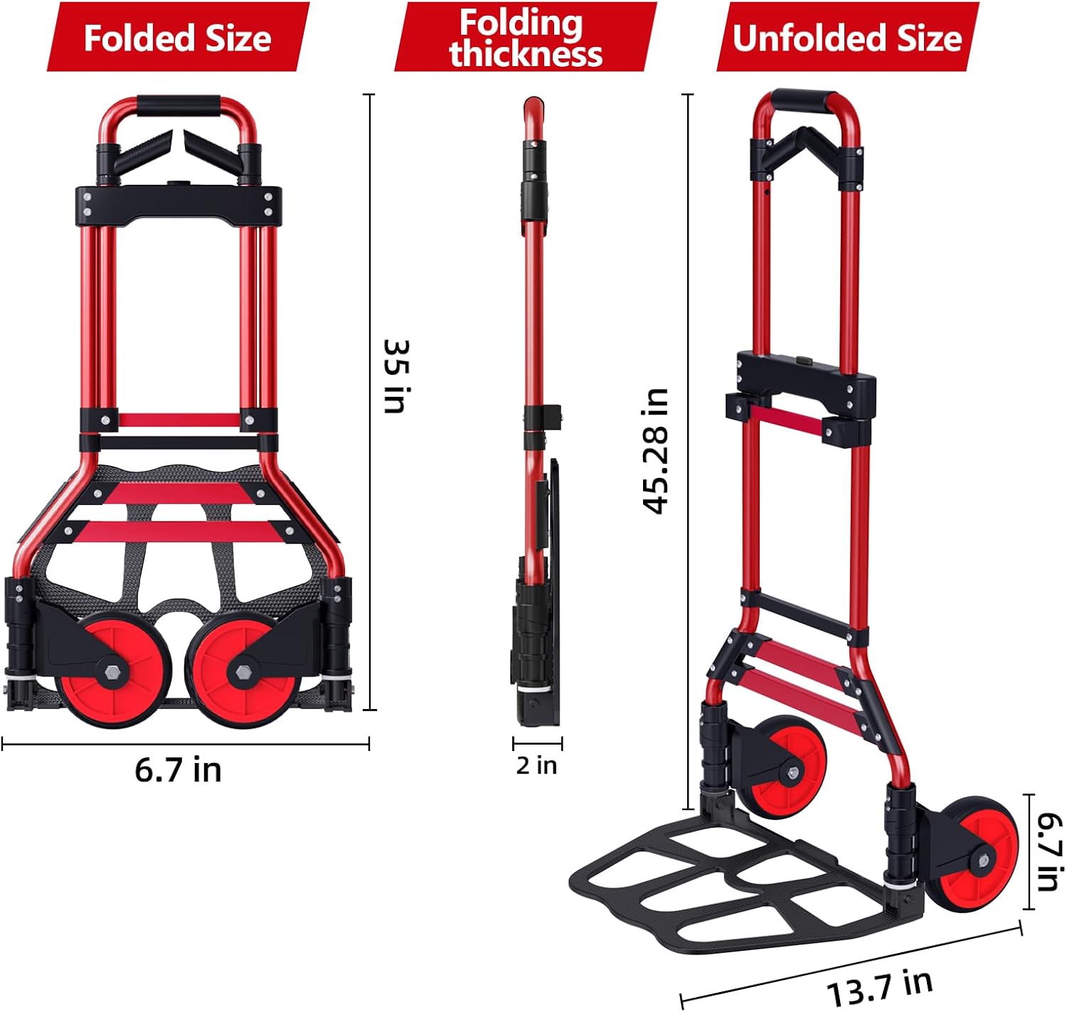 Garstc Dolly Cart with Wheels 330 lbs Capacity Folding Hand Truck, Aluminum Lightweight Utility Cart with Telescopic Handle & Rubber Wheels, No Assembly Required for Moving, Shopping, Office
