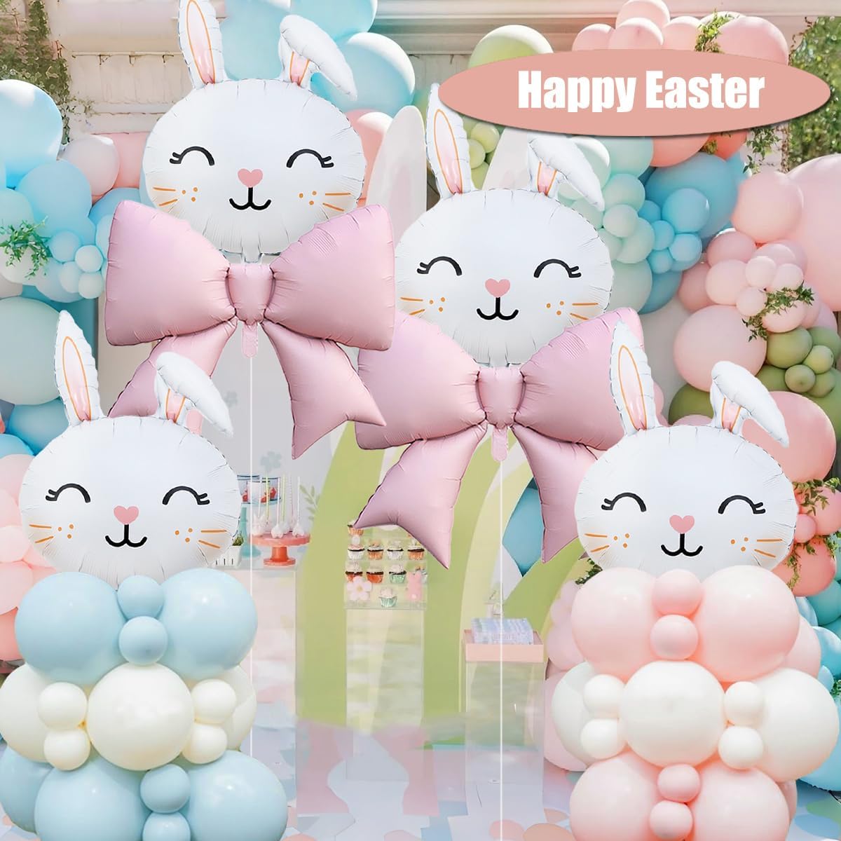 Bunny Balloons Pink Bow Balloons for Easter Party Decorations (8Pcs Bunny Pink Bow)