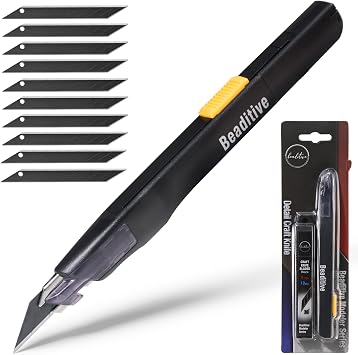 Beaditive High Precision Detail Craft Knife with 10 Blades - 30 Degree Blade Utility Knife - Art, Craft, Model Making 1 Black Knife, 10 Black Blades