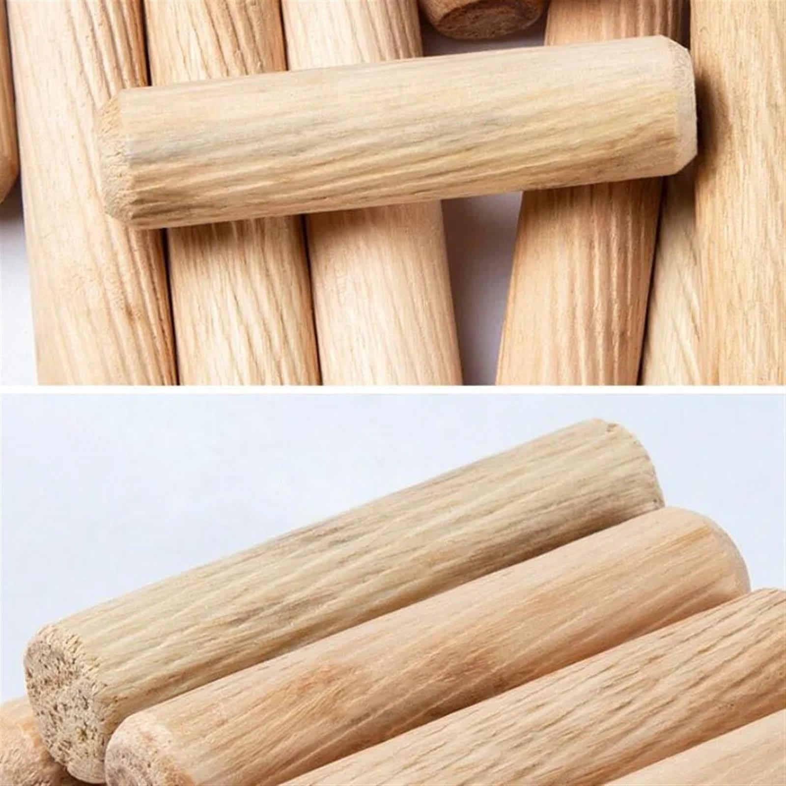 Holzdübel Massiv Hart, M8 * 30/40/50/60/80mm 50 stücke Schrank Schublade Runde Geriffelte Holz Handwerk Dübel Pins Stangen Set Möbel Beschlag(M8x60mm 50Pcs)
