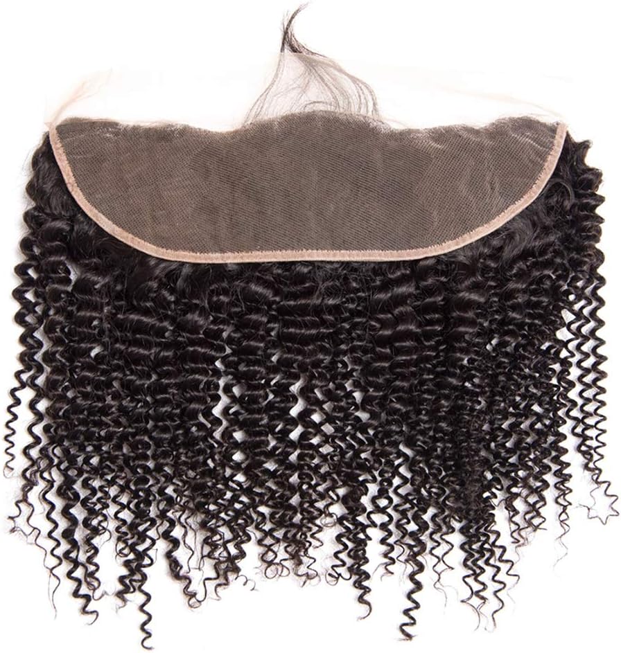 13X4 Lace Frontal Kinky Curly Virgin Brazilian Human Hair Soft Swiss Lace Clousre Frontals with Bleached Knots Baby Hair Natural Color