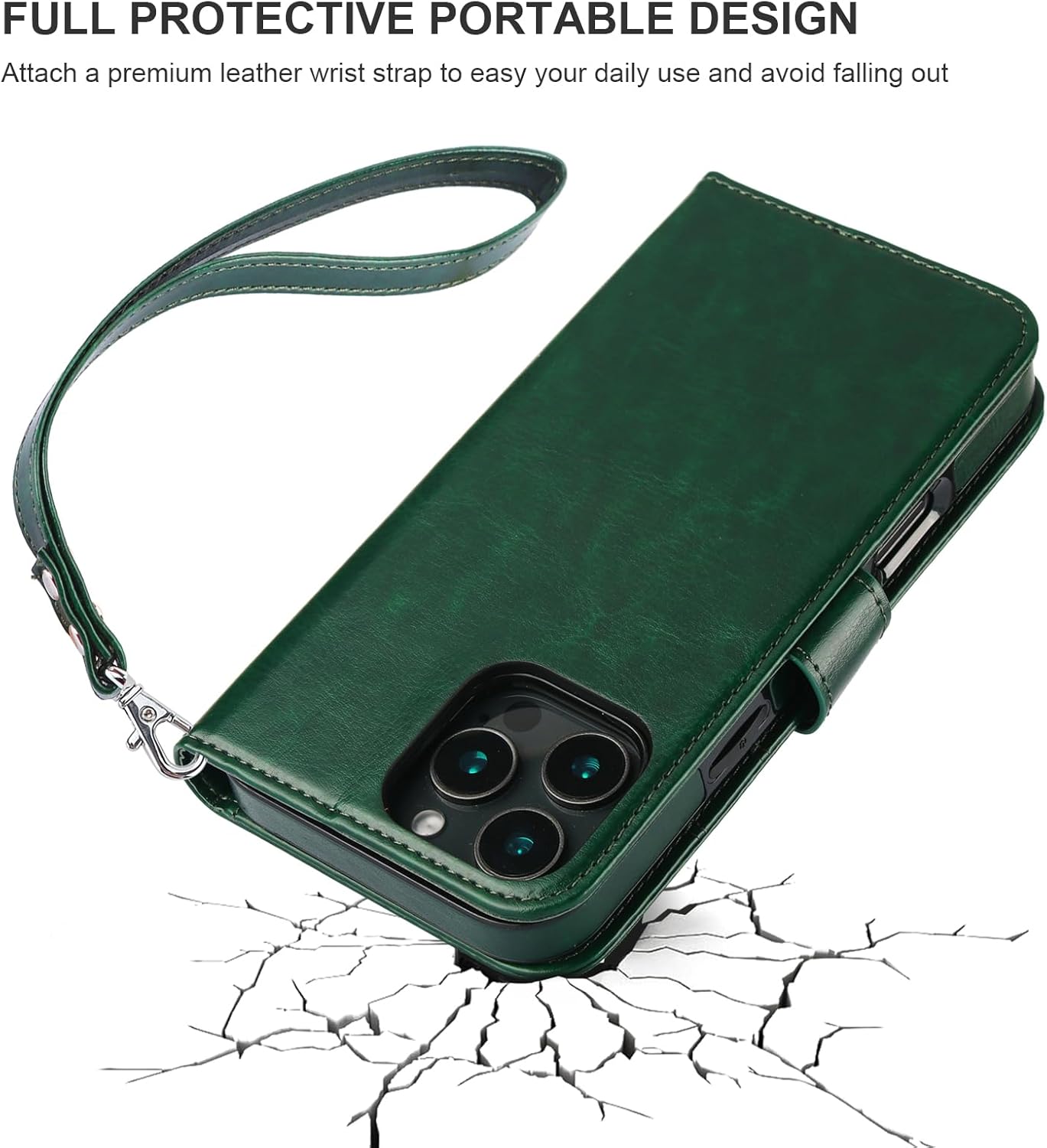 Bocasal Detachable Wallet Case for iPhone 16 Pro Max RFID Blocking Card Slots Holder Premium PU Leather Magnetic Kickstand Shockproof Wrist Strap Removable Flip Protective Cover 5G 6.9 inch (Green)