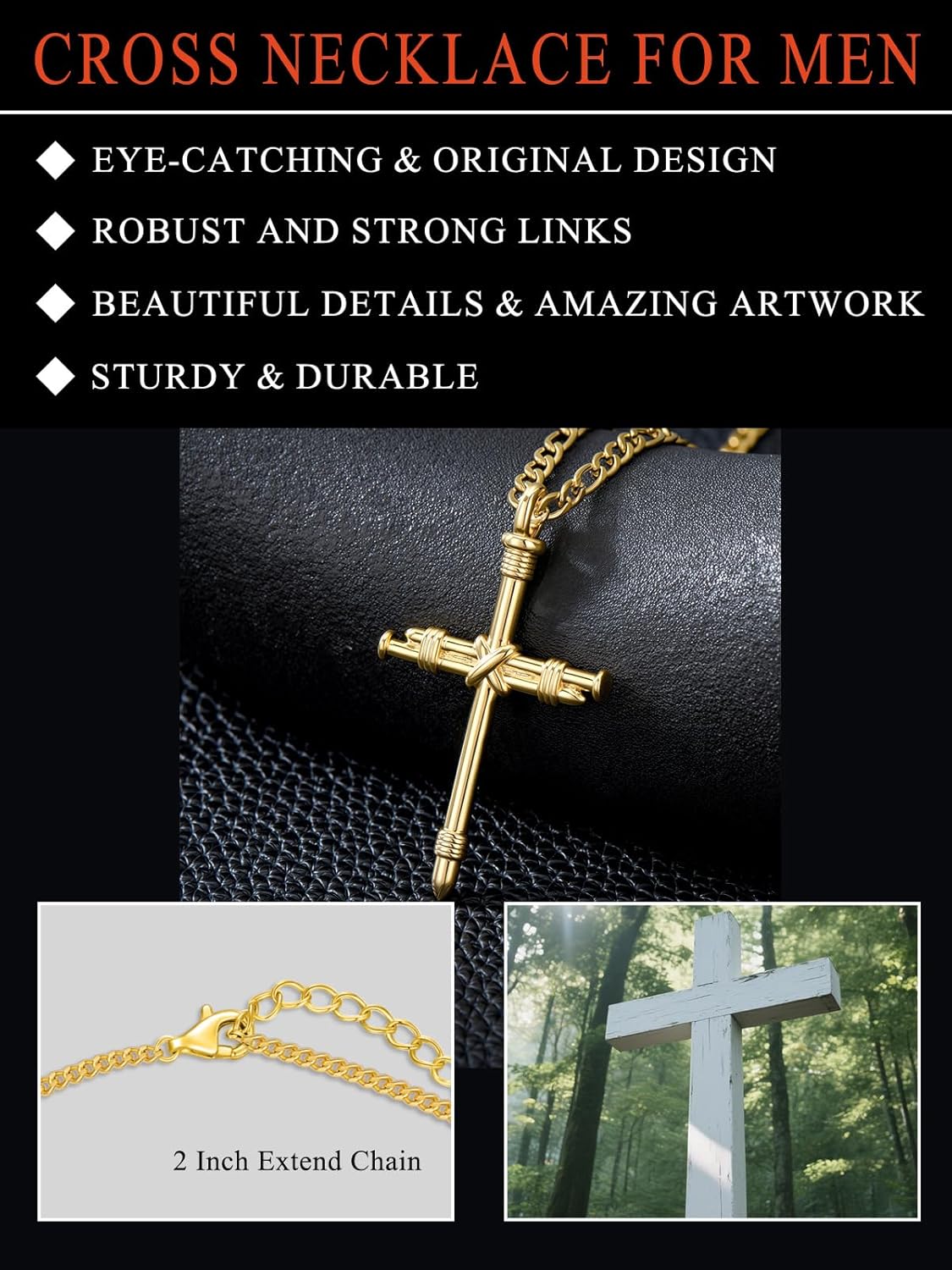 Nail Cross Necklace for Men 18K Gold Cross Pendant Chain Christian Jewelry Religious Gift - Image 5