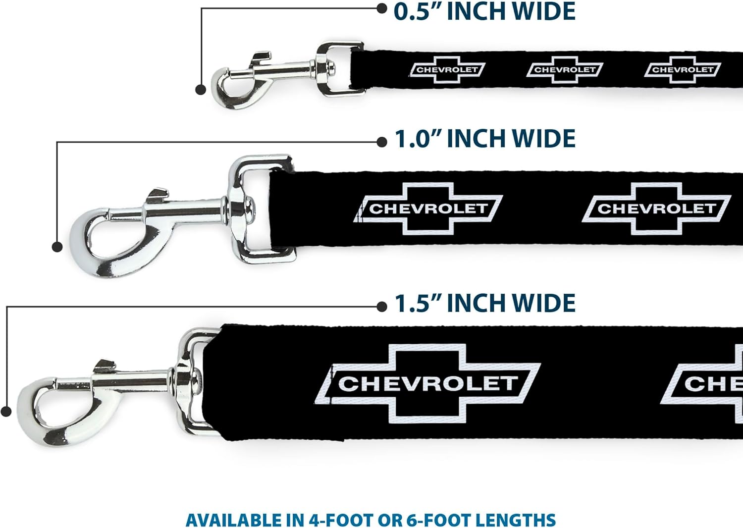 Dog Leash 1965 Chevrolet Bowtie Black White 6 Feet Long 1.5 Inch Wide