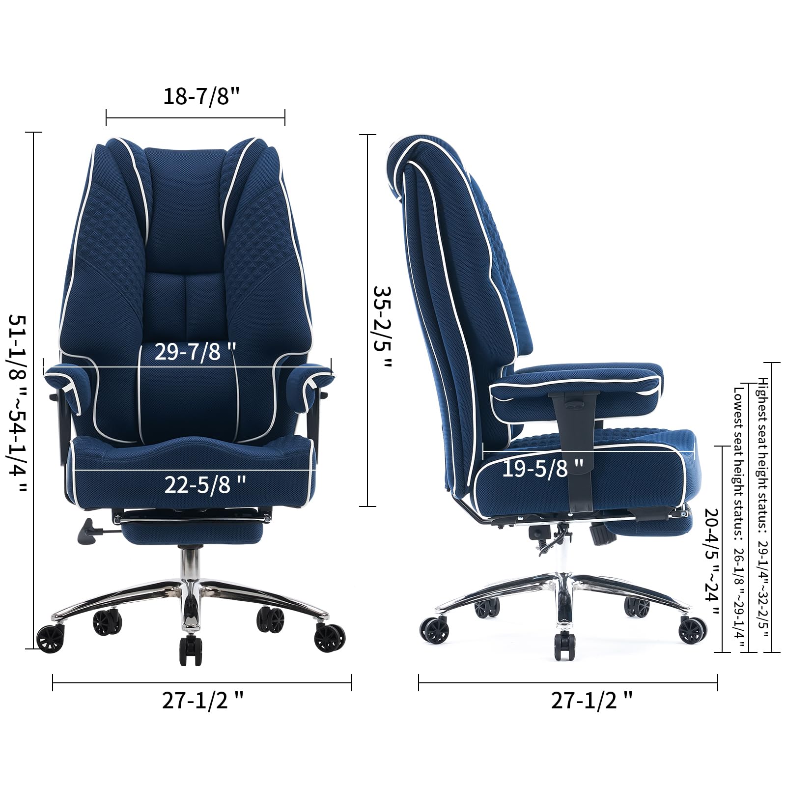 EXCEBET Big and Tall Office Chair 400lbs Wide Seat, Leather High Back Executive Office Chair with Foot Rest, Ergonomic Chairs Lumbar Support for Lower Back Pain Relief ()