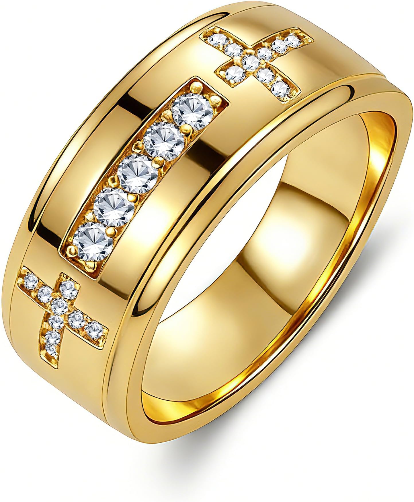 Mens Wedding Band Non Tarnish Gold Rings, Christian Rings for Men Cross Ring Religious Easter Gifts Father's Day Gifts Anniversary Birthday Gift Size 7-14