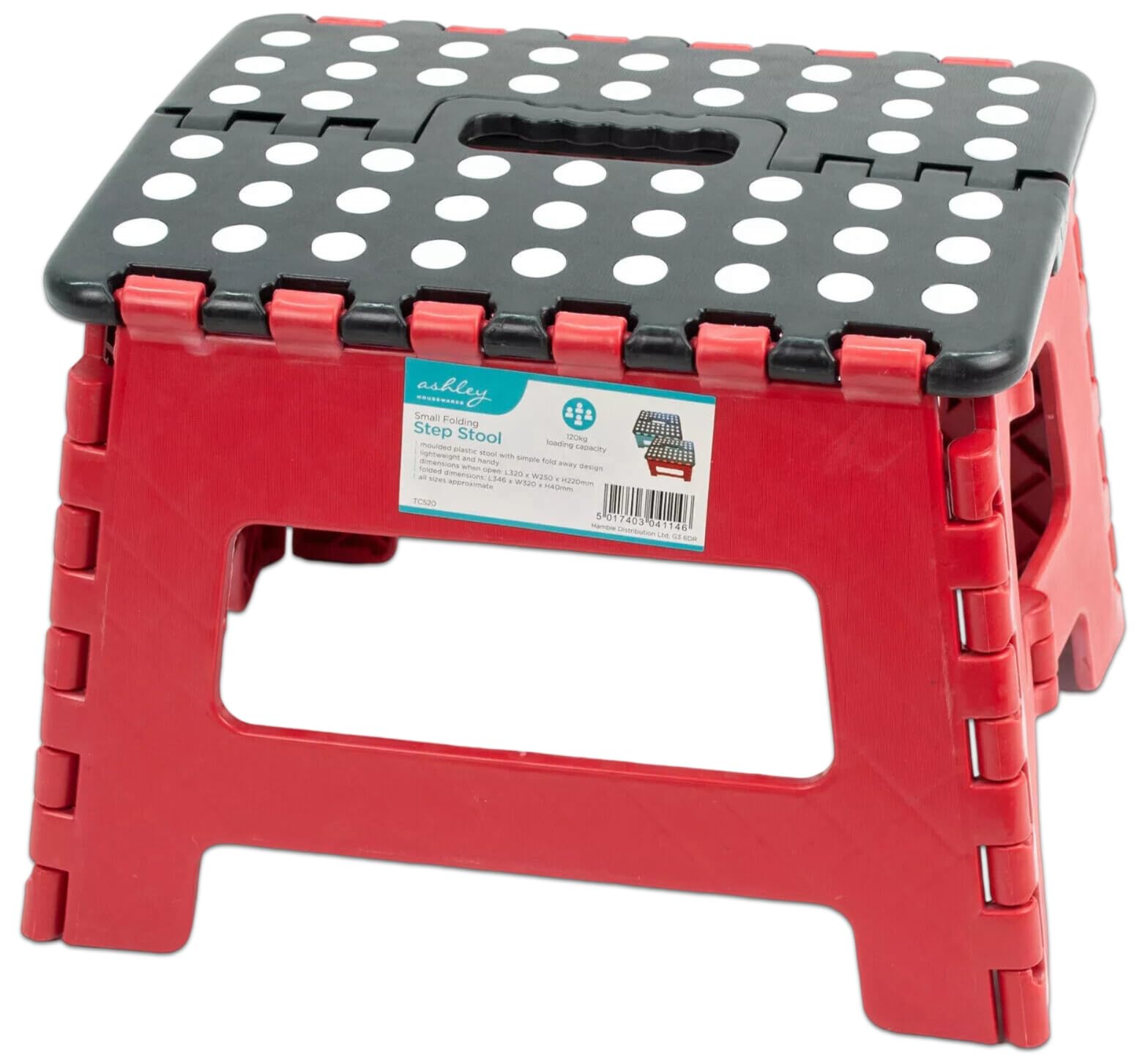 Red Folding Step Stool – 9 Inch (22cm) Non-Slip Foldable Footstool with Carry Handle – Compact & Portable Step – 120kg Load – Kitchen, Home & DIY
