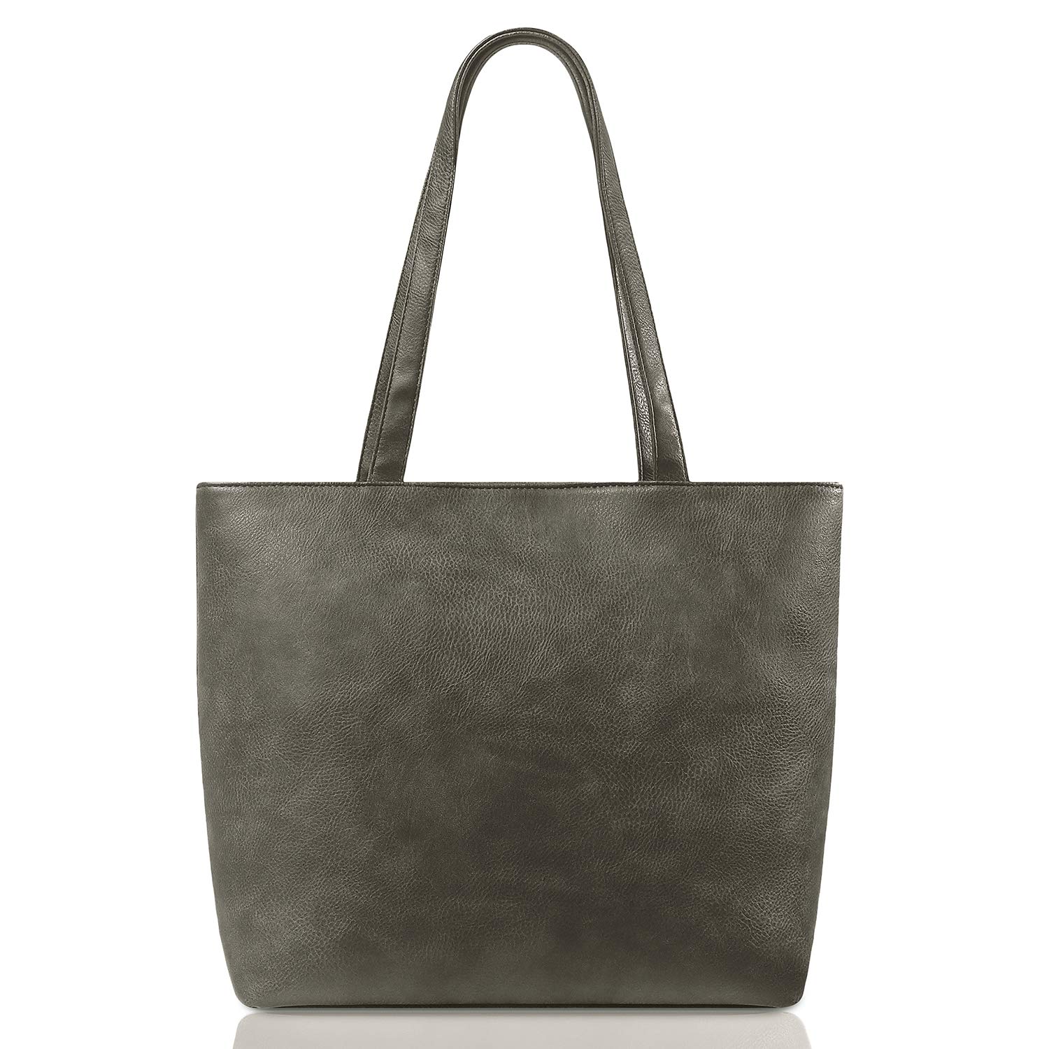 RATOM Mens Tote Bag Uneven Dyed Synthetic Leather Freestanding Smoke Gray