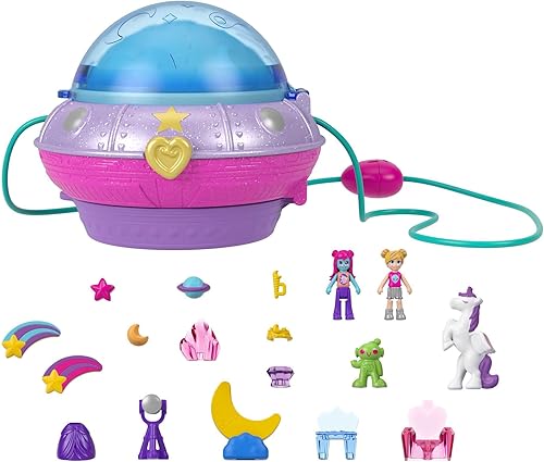 Polly Pocket Muñecas y accesorios, compacto con 2 micromuñecas, 15 piezas de juguete y 1 pieza de moda, espacio de juego doble