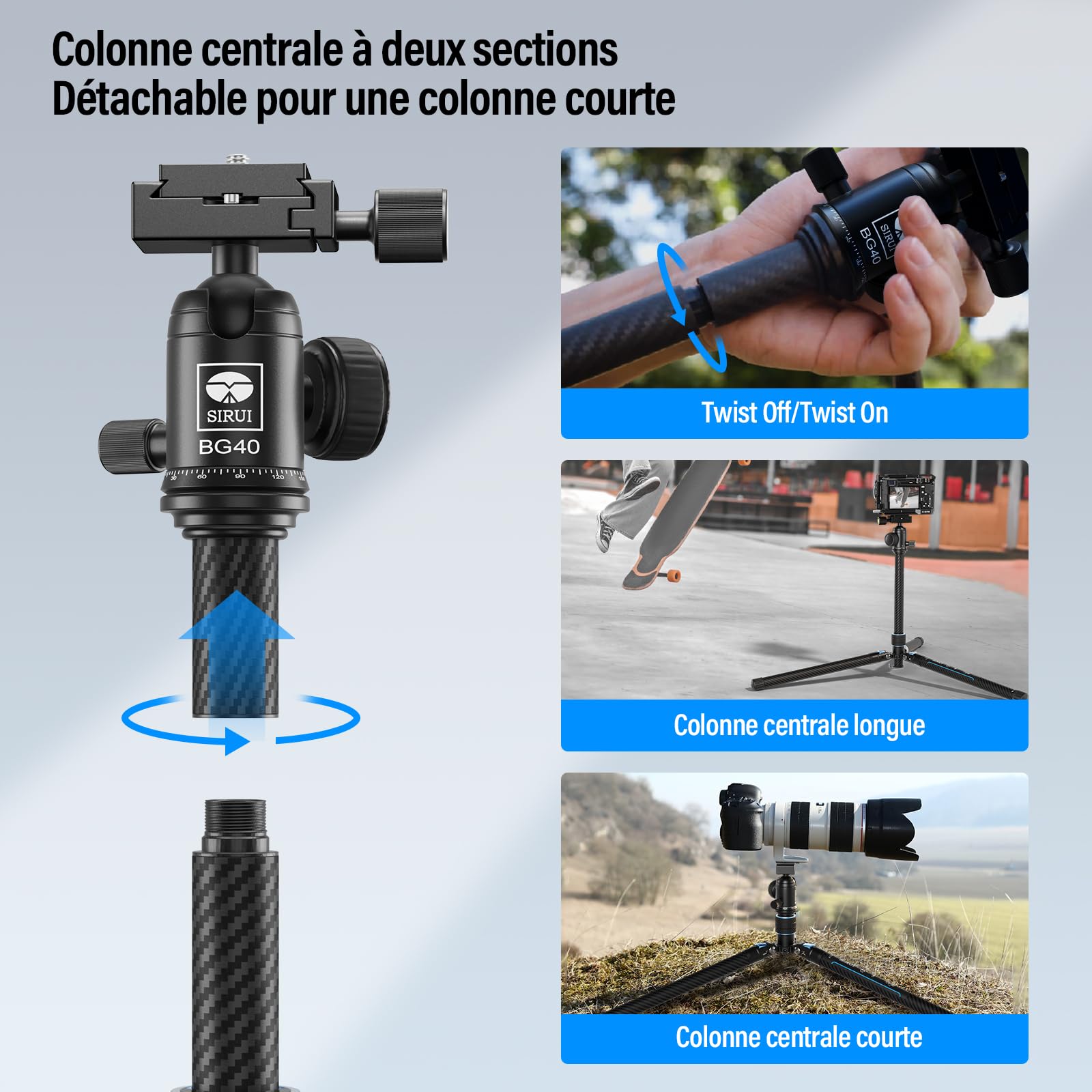 SIRUI 60'' Trépied Appareil Photo avec PTZ 360°,Trépied Vidéo en Fibre de Carbone,Pied Camera de 2 LB avec Plaque de Chargement Rapide,Poids Maximum 10kg(Traveler X-III)