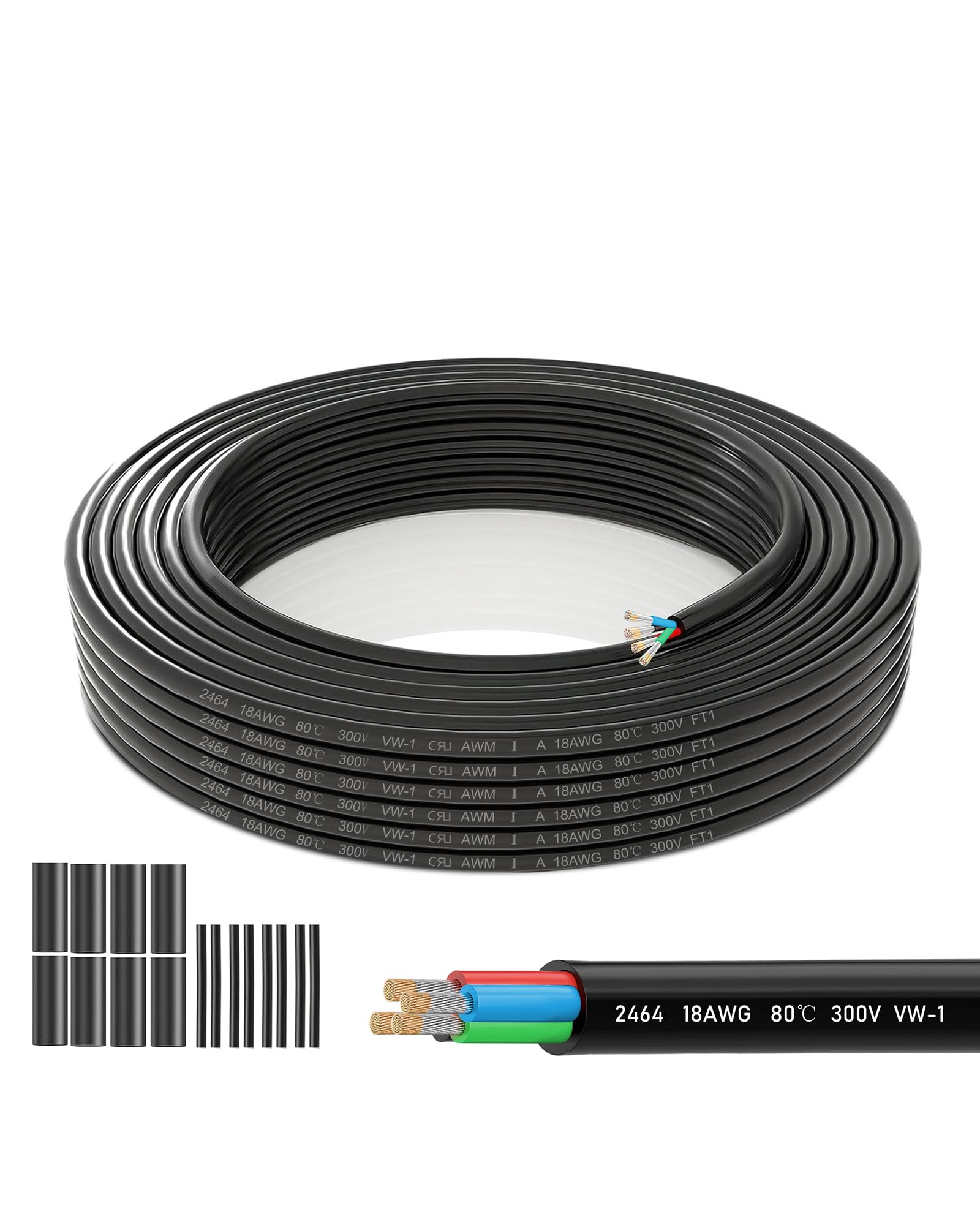 18 Gauge 4 Core Wire, Black, 49.21FT