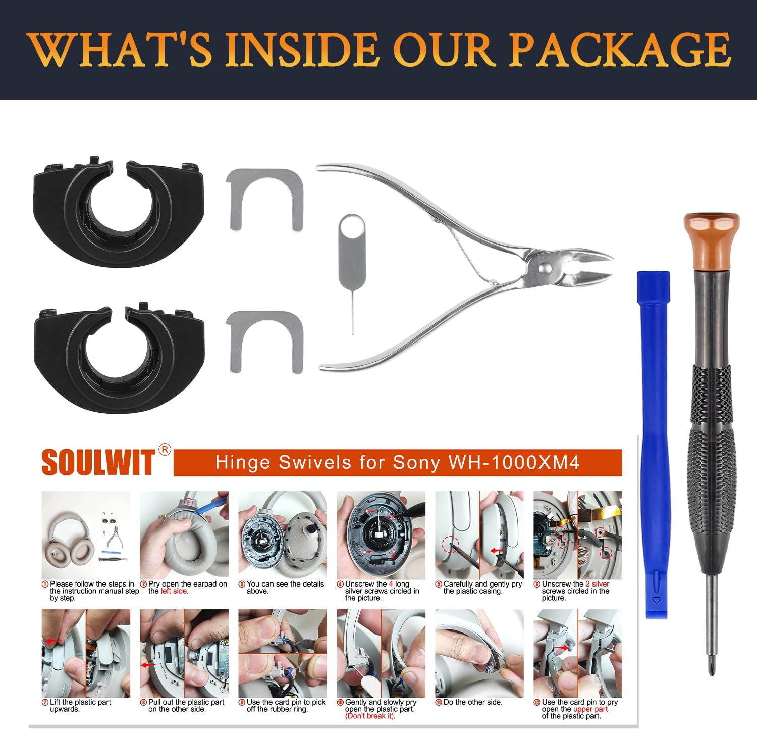 SOULWIT Hinge Swivel Replacement for Sony WH-1000XM4 Headphones, Left & Right Rotation Joint Pivot Repair Parts Accessories for WH1000XM4 - Black - Image 3