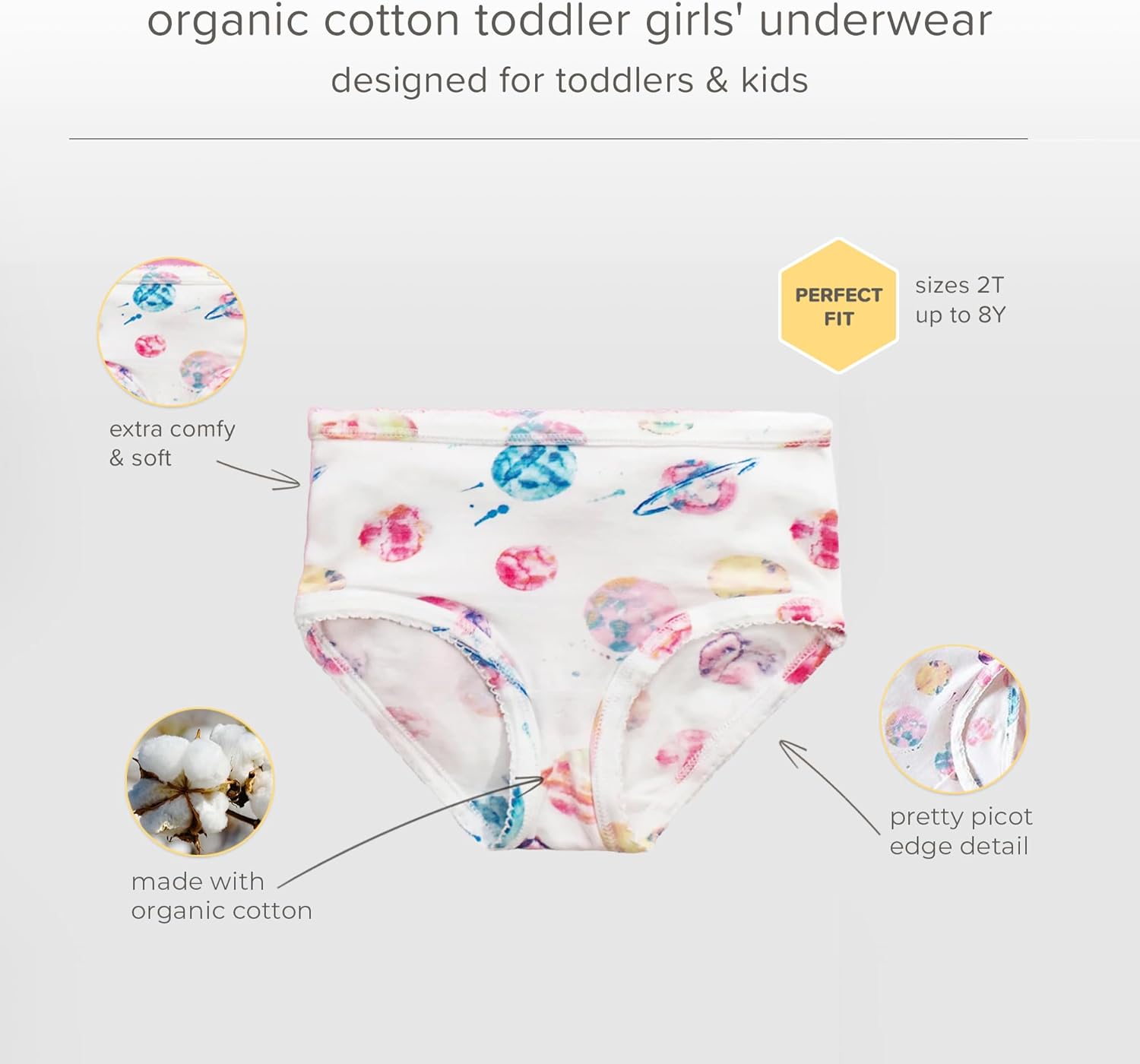 Burt's Bees Baby Toddler Girls' Underwear Set of 5 - Solids, Stripes,Prints, Tag-Free with Sizes for 2T to 8 Years Old - Image 4