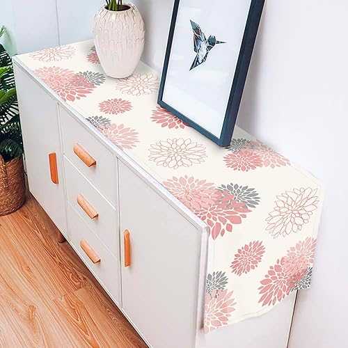 Miniatura 10 de WHOMEAF Camino de mesa azul y gris con flores de dalia pinnata beige, moderno, elegante, pompones, decoración geométrica de centro de mesa para el