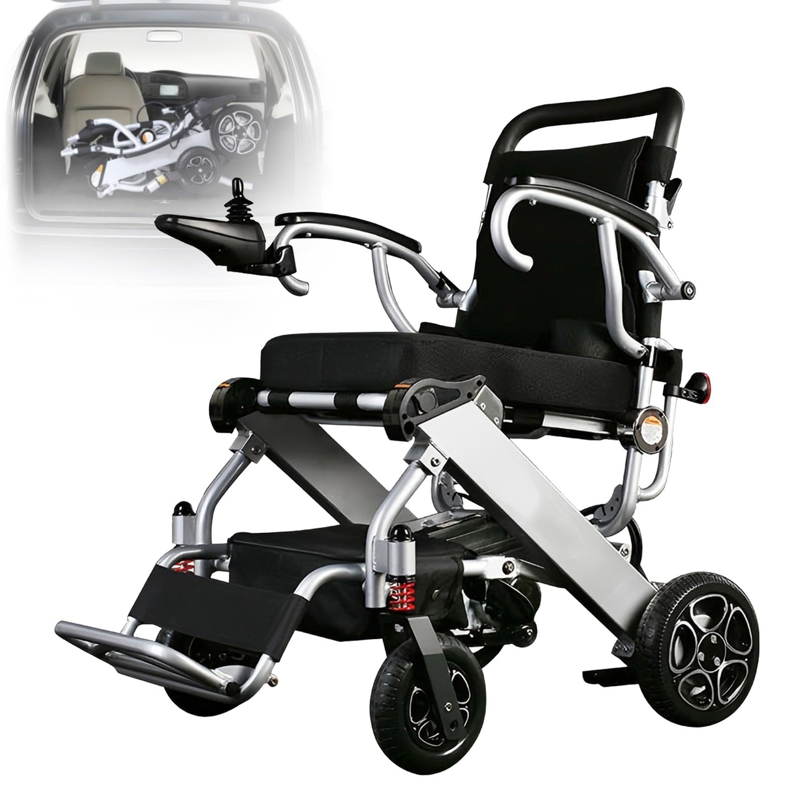 Sedia A Rotelle Elettrica Pieghevole,Sedia A Rotelle Elettrica Per Adulti,Sedia A Rotelle Elettrica Multi-Terreno,Telaio In Alluminio,Batteria Rimovibile Da 6,6 Ah 13.2AH