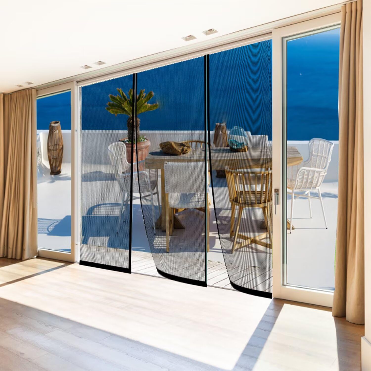 Moustiquaire Porte Fenetre, 300x215cm Moustiquaire Fenetre Magnetique, Rrideau Anti Mouches pour Porte Exterieur/Couloirs/Patio Installation facile sans percer,noir