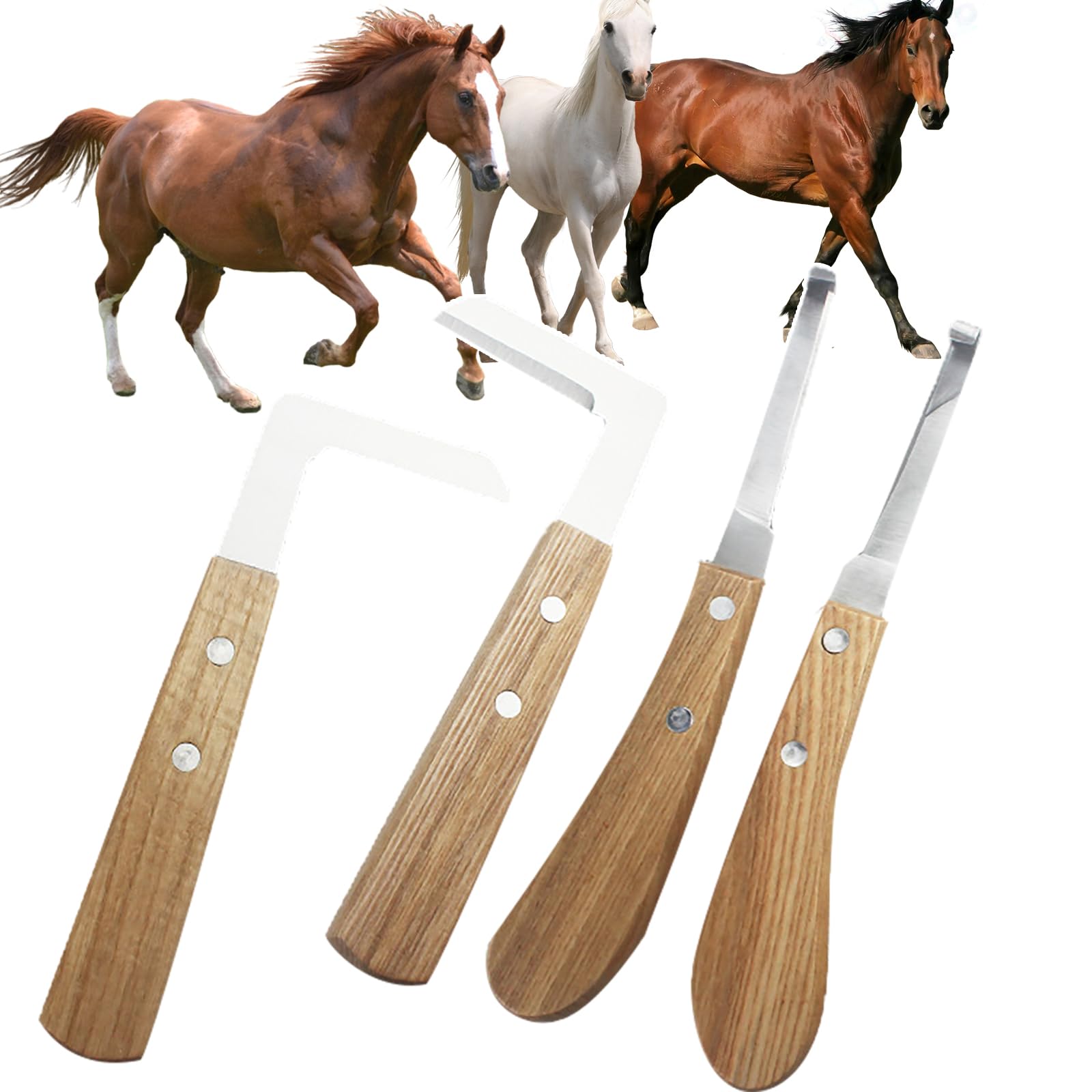 FBJAMZ Hoof Nipper Trimmer, 4 Pces Set,Shaped- Left/Right Hand Trim Tool, Quickly to Trim/not Easy to Break Wooden Handle