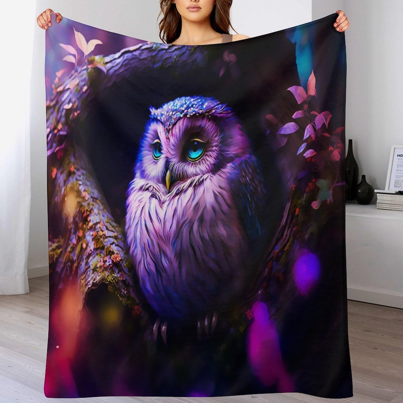 Couverture flanelle Hibou Polaire contre le froid sur votre lit ou sofa