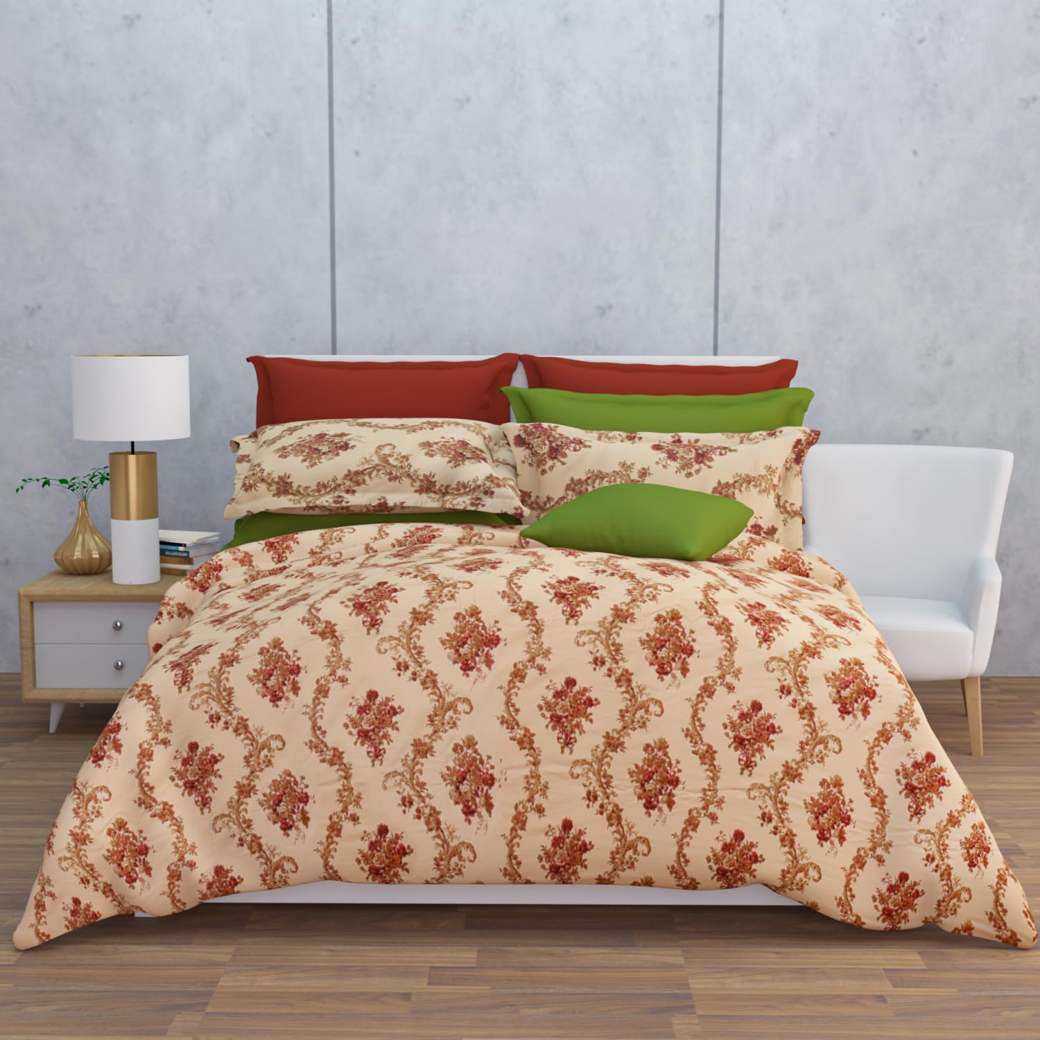 Home Affairs 300 TC 100% Cotton Queen Size Bedsheet Set, Red-image-12