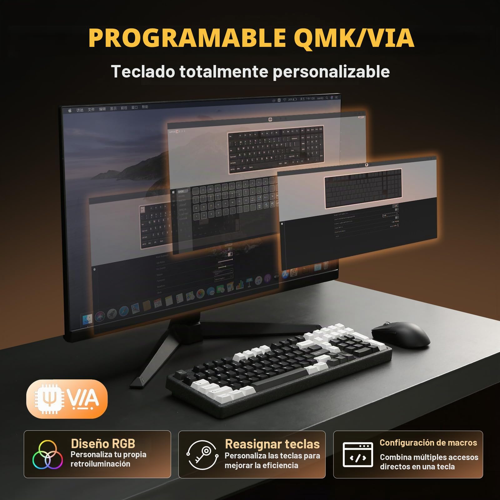 YUNZII AL98 Teclado Aluminio Mecánico Inalámbrico (Negro, Milk V2) | Bluetooth/2.4Ghz/USB-C, Retroiluminación RGB, QMK/VIA Programable, Hot-Swap, US ANSI Teclas PBT Gamer para Win/Mac