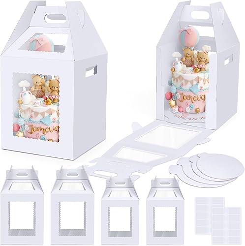 Cajas para pasteles con tablas para tartas, 5 unidades, 10 x 10 x 8 pulgadas, cajas blancas para panadería, cajas para tartas, cajas altas para