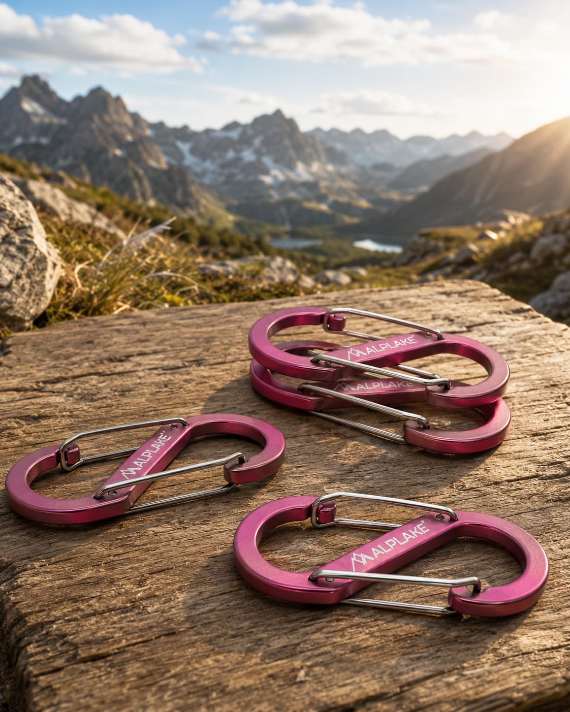 Set di 4 moschettoni in materia, doppi moschettoni, micro moschettoni, forma a S, 88 x 40 mm, rosa